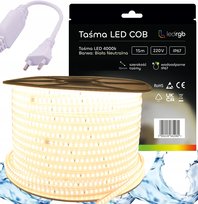 ZESTAW Taśma LED SMD 220V 230V 15m 4000K BIAŁA NEUTRALNA ZASILACZ IP67