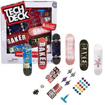 Zestaw Tech Deck Sk8Shop 6 kolorowych deskorolek Bonus Pack Baker naklejki + akcesoria - Spin Master