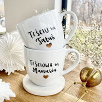 Zestaw Teściowa też Mamusia, Teściu też Tatuś ZŁOTE Serce Kubek prezent dla mamy taty teściowej teścia prezent na dzień matki