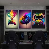 Zestaw trzech Plakatów Gamer A3 w ramie słuchawki pad dekoracja Deco-Online