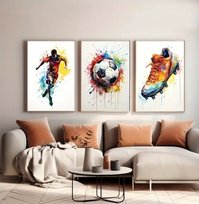 Zestaw trzech Plakatów Piłkarskich A3 w ramie piłka nożna sport football Deco-Online