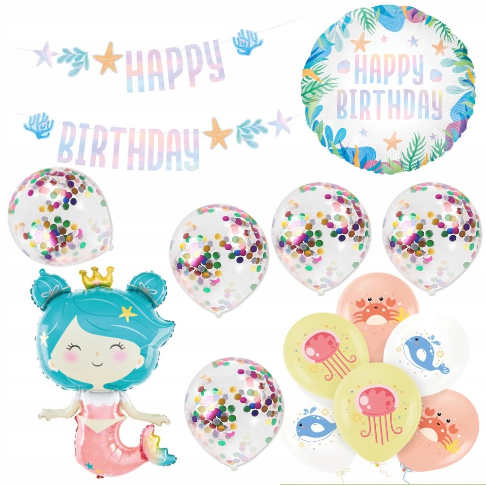 ZESTAW URODZINOWY 1 2 3 4 5 6 7 8 9 URODZINY Ocean Syrenka BALONY ...
