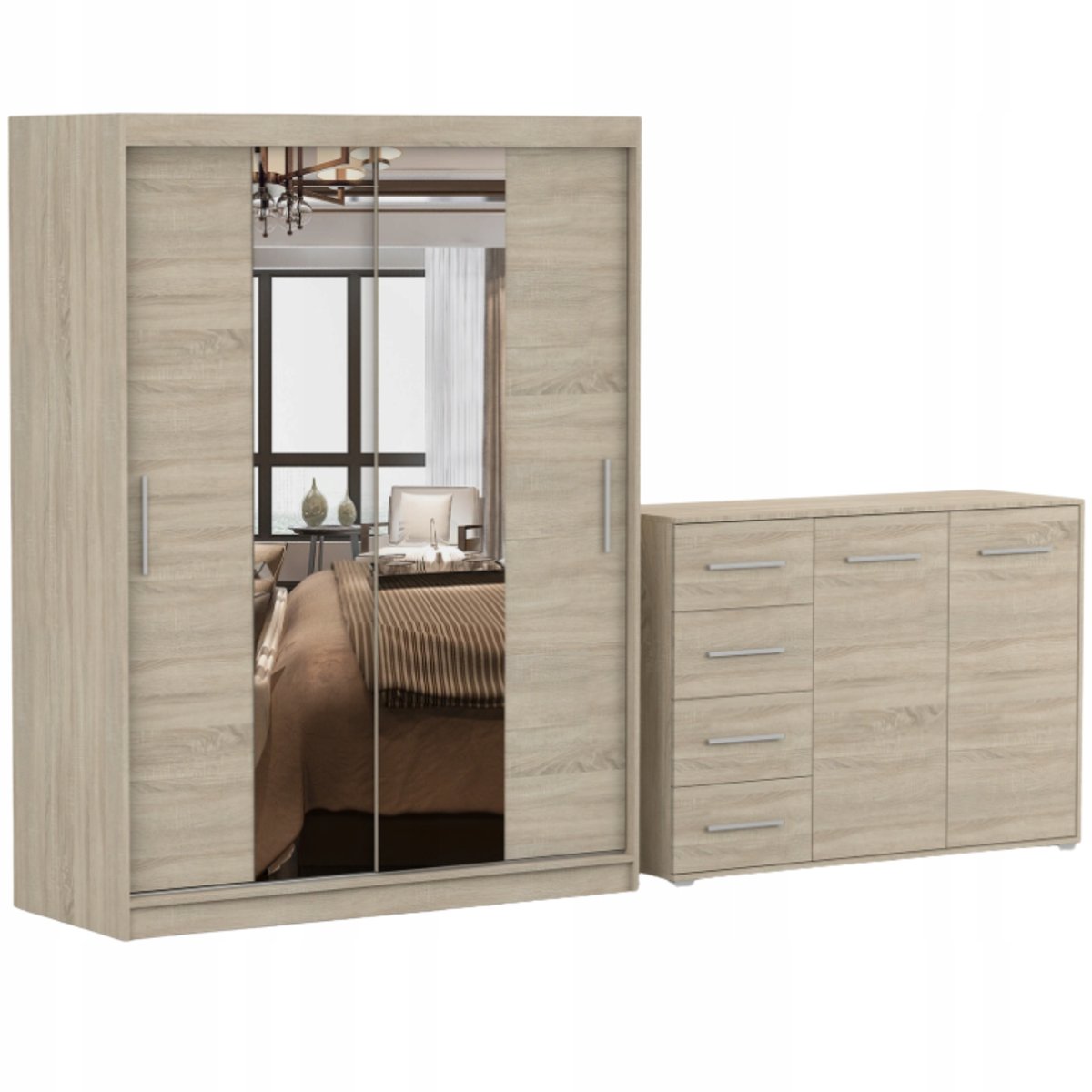 Zestaw VISTA 01 Szafa 150 Komoda FRIDA 01 135 półki SONOMA PRODUCENT
