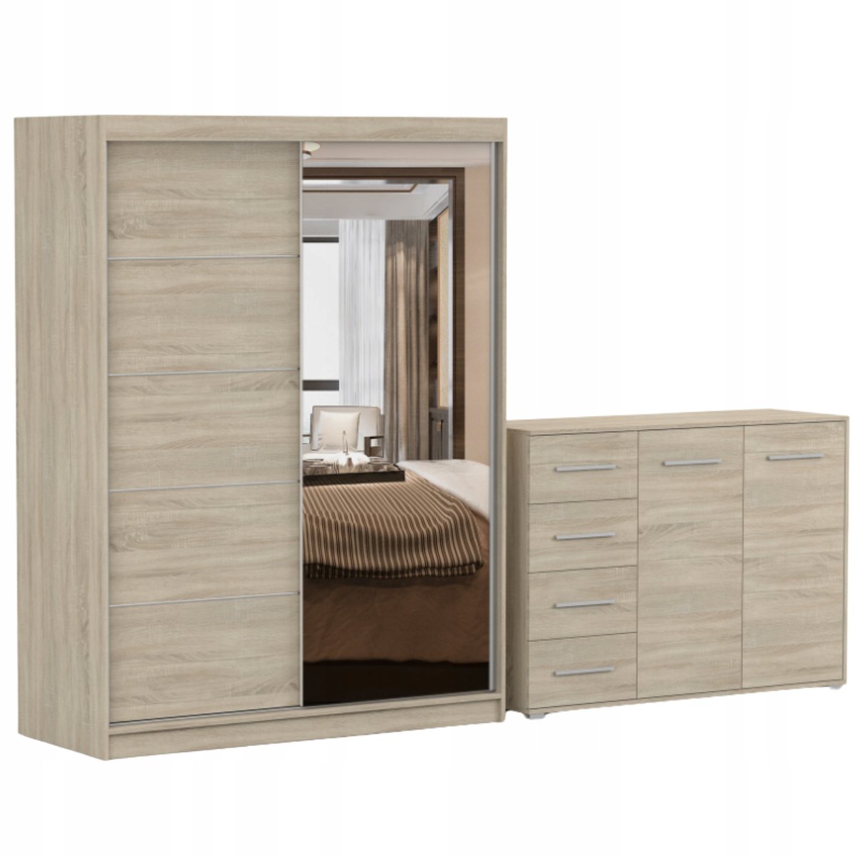 Zestaw VISTA 05 Szafa 150 Komoda FRIDA 01 135 półki SONOMA PRODUCENT
