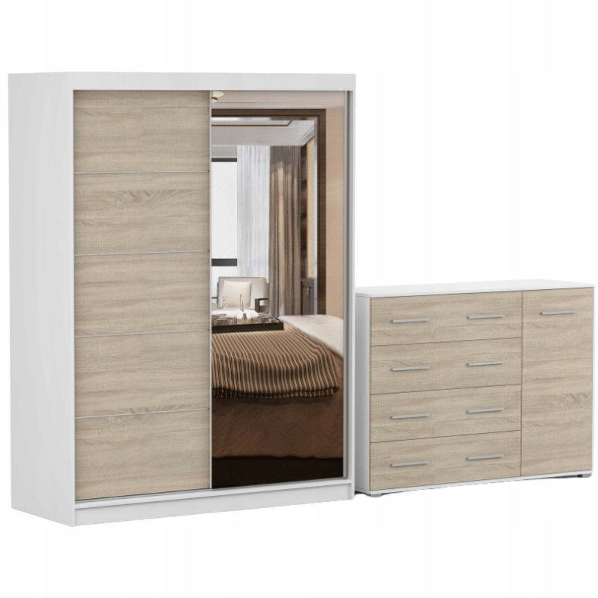 Zestaw VISTA 05 Szafa 150 Komoda FRIDA 02 135 półki BS PRODUCENT