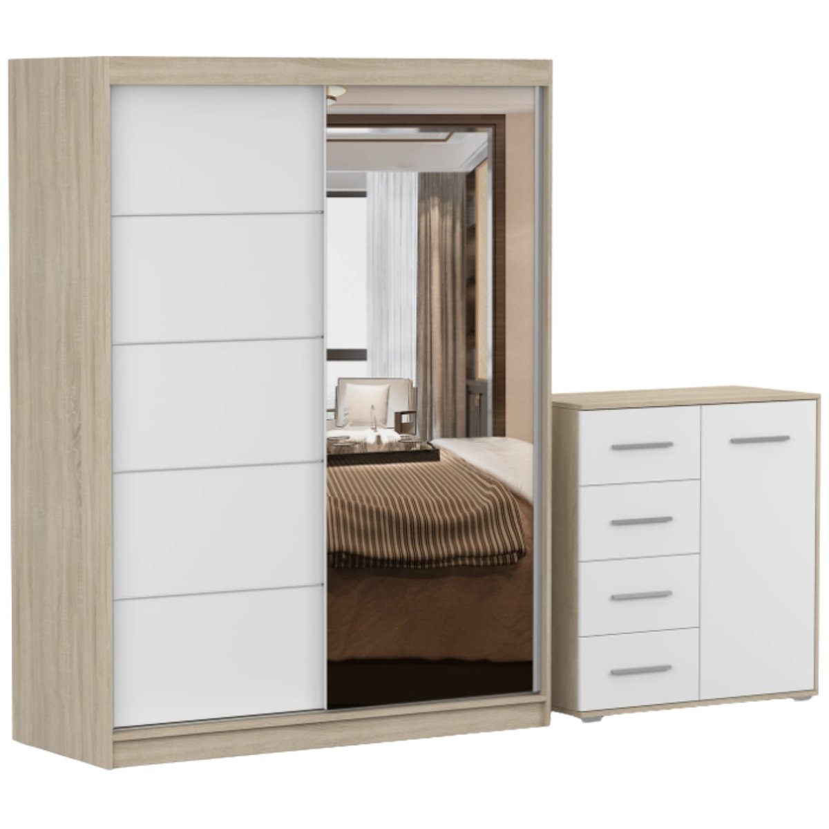 Zestaw VISTA 05 Szafa 150 Komoda FRIDA MINI 01 90 półki SB PRODUCENT