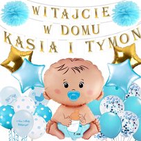 ZESTAW WITAJCIE W DOMU + IMIONA BANER BALONY POWITANIE ŻONY SYNA NARODZINY KIDSIAKI