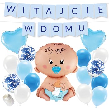 Zestaw WITAJCIE W DOMU - niebieski + bobas niebieski BALONY na powitanie dziecka WITAJ - OCHprosze