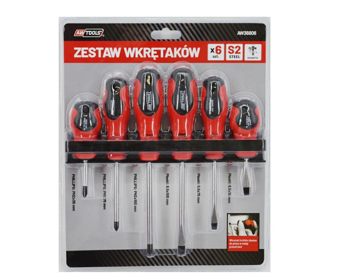 Zestaw wkrętaków AWTOOLS na wieszaku blister S2, 6 szt.