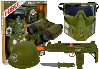 Zestaw wojskowy karabin maska hełm lornetka ciemnozielony - Lean Toys