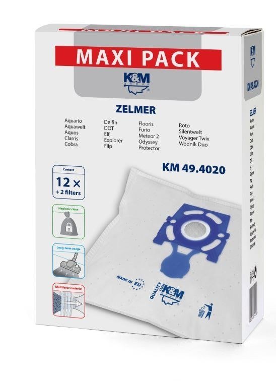 Zdjęcia - Worek na kurz K&M Zestaw Worki do odkurzacza  Maxi Pack KM 49.4020, 12 szt. + Filtr, 2 sz 