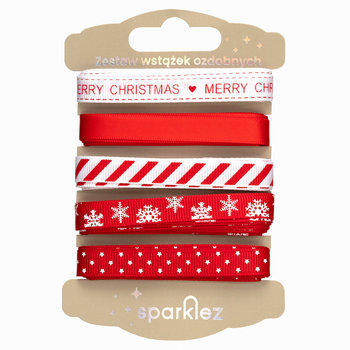Zestaw wstążek świątecznych czerwono-białe, 5 szt - Empik