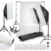 Zestaw Z Tłem Studiopro™ 3 Lampy Softbox 2X 60X90Cm + 1X 50X70Cm 14X125 Led
