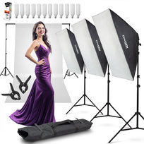 Zestaw Z Tłem Studiopro™ 3 Lampy Softbox 60X90Cm 12X125 Led