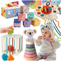 Zestaw Zabawek Sensorycznych Montessori 6W1 Dla Dziecka 6-12 Msc 34 Elementy