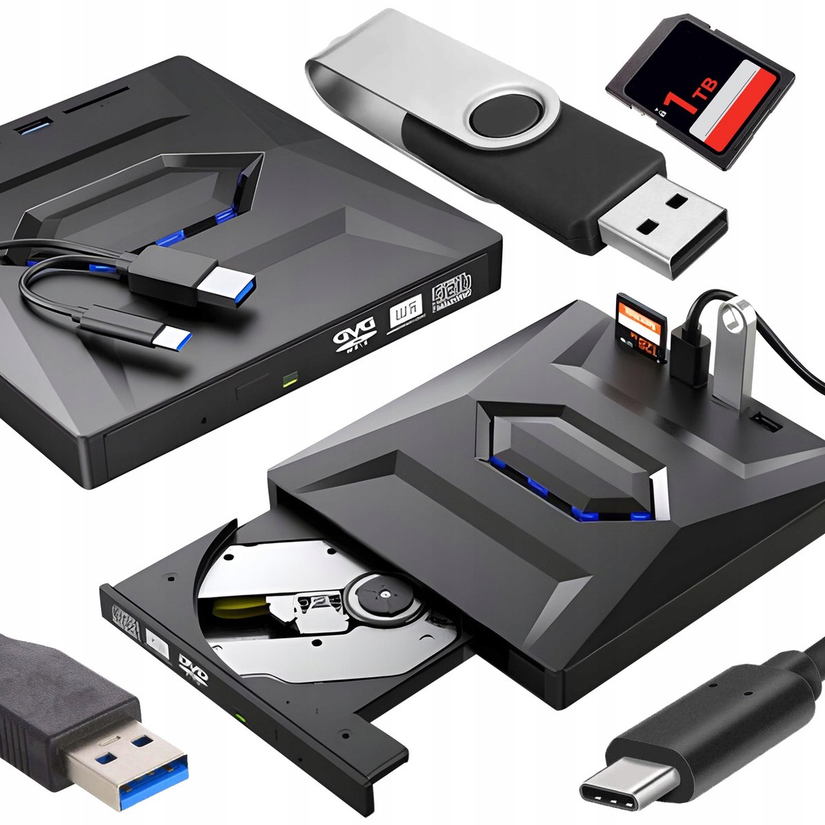 Zewnętrzna Nagrywarka Napęd Cd/Dvd Rw 5W1 Usb 3.0 Z Czytnikiem Kart Sd ...