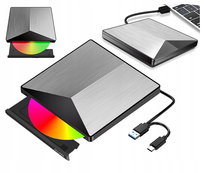 Zewnętrzny Napęd Przenośny Odtwarzacz Płyt Dvd Cd Rw 2W1 Usb 3.0 Oraz Usb-C 3.1 Do Laptopa I Komputera Nagrywarka Aluminiowy