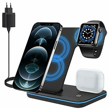 Zhike Bezprzewodowa Ładowarka, 3 W 1 Qi Stacja Szybkiego Ładowania Z Adapterem Qc3.0 Do Apple Iwatch Serii 7/6/5/4/3/2/1, Airpods Pro/2, Kompatybilna Z Iphone Serii 13/12/11/Xs Max/Xr/Xs/X/8/8 Plus/S - Apple