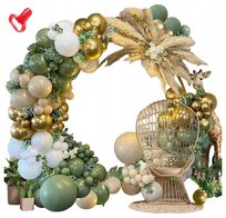 ZIELONA GIRLANDA BALONOWA ZŁOTA URODZINY CHRZEST BOHO ZESTAW AŻ 129 BALONÓW