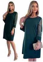 Zielona Klasyczna Elegancka Wizytowa Sukienka Mini 3/4 Rękaw Rozmiar 48