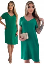 Zielona Zwiewna Sukienka na Wiosne Lato z Dekoltem w Serek Rozmiar 38