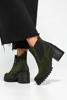 Zielone botki skórzane damskie na szerokim klocku z gumą PRODUKT POLSKI Casu 60497-41