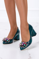 Zielone czółenka lakierowane z kryształkami wzór wężowy POLSKA SKÓRA Casu 3184-37