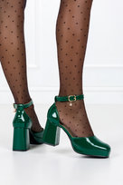 Zielone czółenka na klocku lakierowane damskie pasek wokół kostki ozdoba Casu ER23WX14-G-40