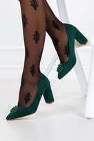 Zielone czółenka na słupku damskie z kryształkami skórzana wkładka Casu D23WX2-G-35