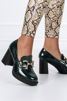 Zielone mokasyny na słupku damskie ze złotą sprzączką wkładka soft Casu ER23WX16-G-NO-41