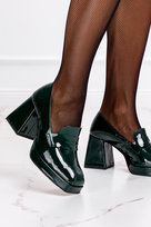 Zielone mokasyny skórzane damskie na klocku lakierowane produkt polski casu 2413-628-no-37