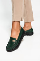 Zielone mokasyny skórzane damskie na platformie ze złotą ozdobą PRODUKT POLSKI Casu 10167-38