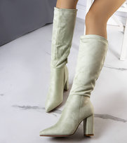 Zielone ocieplane kozaki na słupku Narcis -41