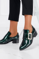 Zielone półbuty lordsy lakierowane z klamrą na niskim obcasie POLSKA SKÓRA Casu 4144-36