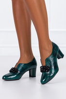 Zielone półbuty skórzane damskie na słupku lakierowane z kryształkami PRODUKT POLSKI Casu 569-38