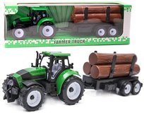 Zielony Traktor Z Przyczepą Drewno