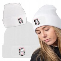 Zimowa Wygodna Czapka Biała KOTY DZIECIĘCE Wzory