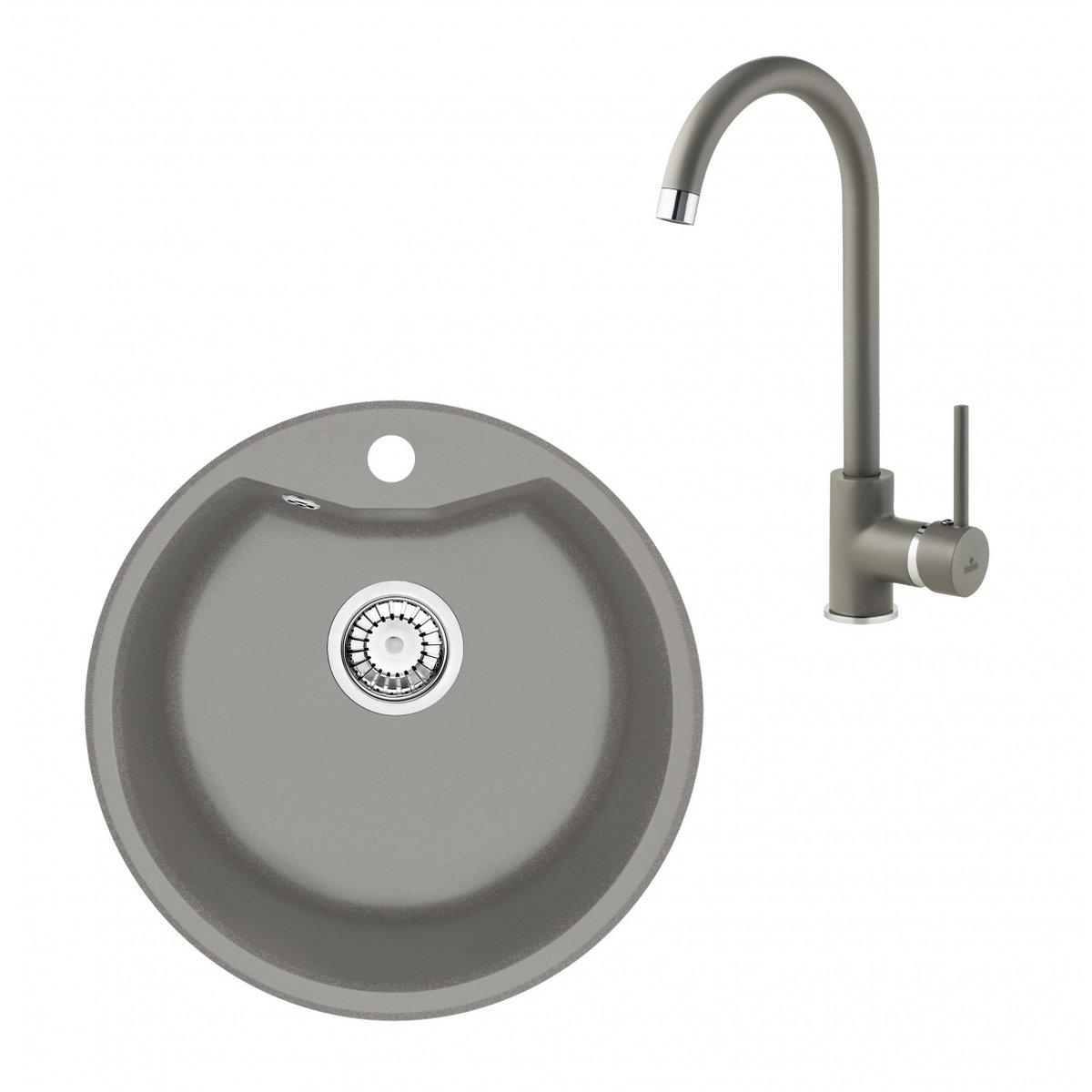 Zlewozmywak granitowy 1-komorowy + bateria Deante SOLIS ZRSBS803 szary metalik-Zdjęcie-0