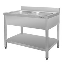 Zlewozmywak zlew gastronomiczny ze stali nierdzewnej 2-komorowy przyścienny z półką Mega-M 100x60x85 cm Mega-M