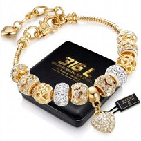 ZŁOTA BRANSOLETKA DAMSKA MODUŁOWA DO CHARMS SERCE GOTOWY ZESTAW NA PREZENT 18K ORYGINAŁ Boston Jewellery