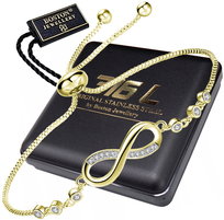 ZŁOTA BRANSOLETKA DAMSKA Z CYRKONIAMI REGULOWANA NIESKOŃCZONOŚĆ NA PREZENT BOSTON JEWELLERY