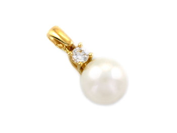 Złota przywieszka 585 delikatna perła z cyrkonią - Lovrin