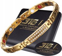 Złota Zdrowotna Bransoletka Damska Magnetyczna Mocna Z Cyrkoniami Oryginał