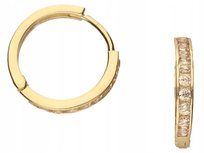 Złote kolczyki 585 damskie kółeczka zdobione cyrkoniami 11 mm