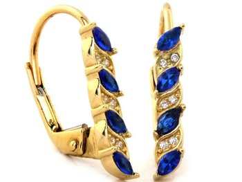 Złote Kolczyki 585 Przecinki Z Niebieskimi Cyrkoniami - Lovrin