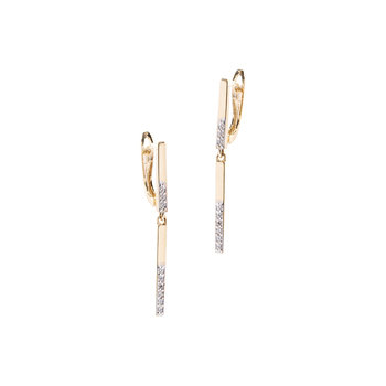 Złote kolczyki 585 Wiszące słupki sopelki z cyrkoniami - Monilu