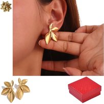 Złote kolczyki damskie pozłacane Biżuteria dla Kobiet liść Stal prezent