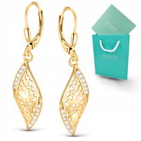 Złote kolczyki długie wiszące z cyrkoniami srebrne pozłacane angielskie 925