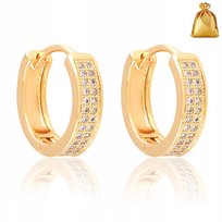 Złote Kolczyki Kółka Koła Z Cyrkoniami 18K Ze Stali Chirurgicznej + Darmowe Dodatki