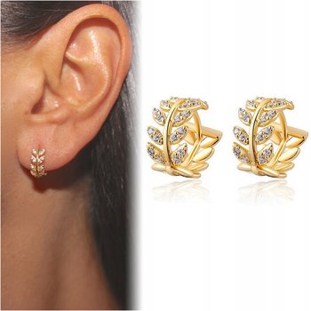 Złote Kolczyki Liście Listki Kółka Cyrkonia - MODEUS